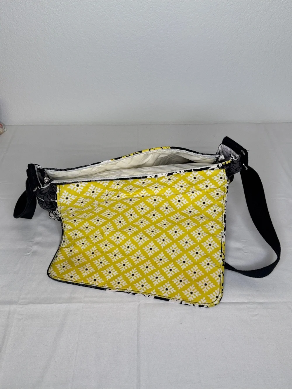Vera Bradley Retired Baroque Print Black and Yellow Floral Crossbody Diaper Bag